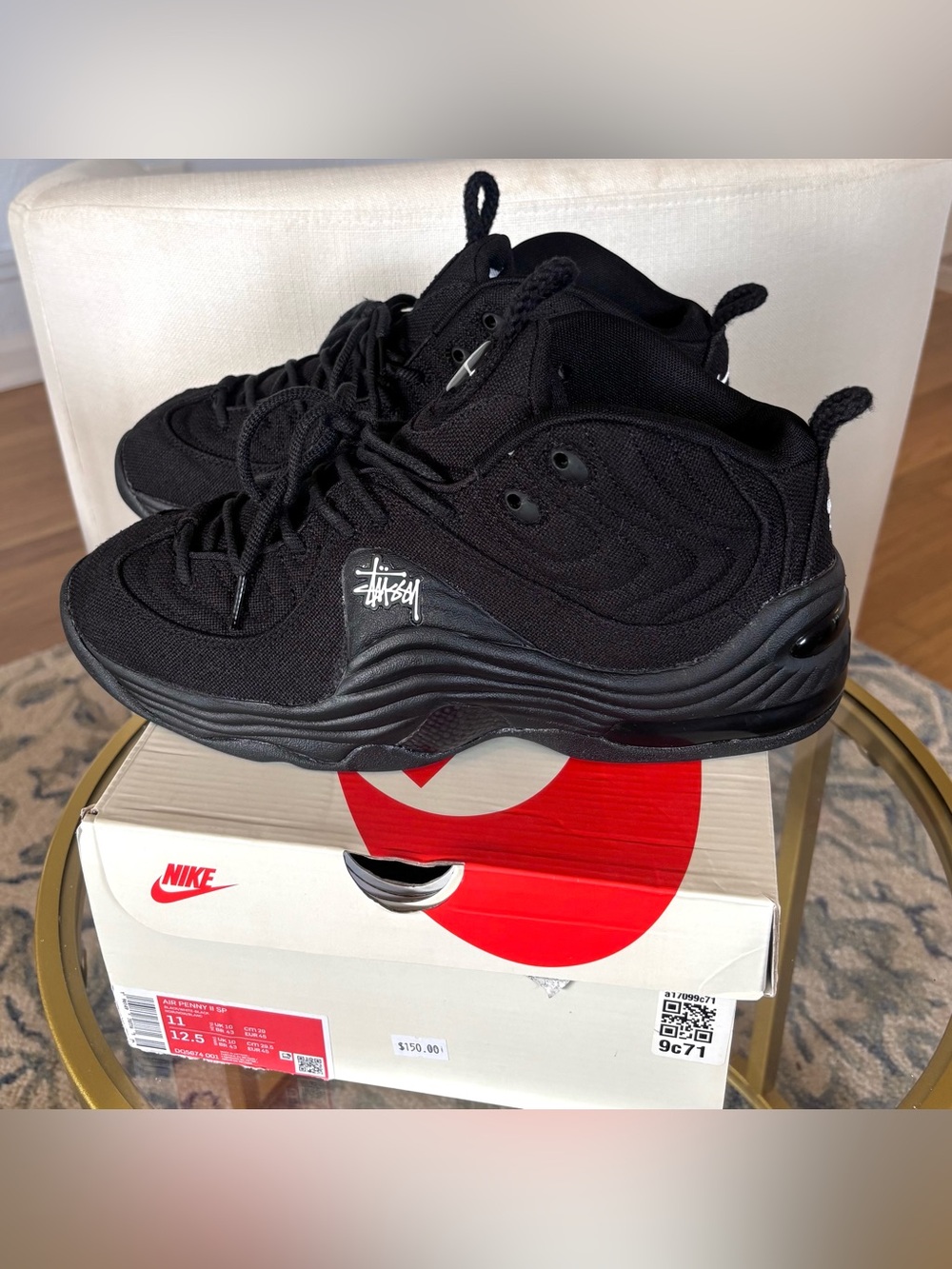 Stussy Nike Air Penny II Black Hemp Mens Size 11 DQ5674-001 Streetwear 90s